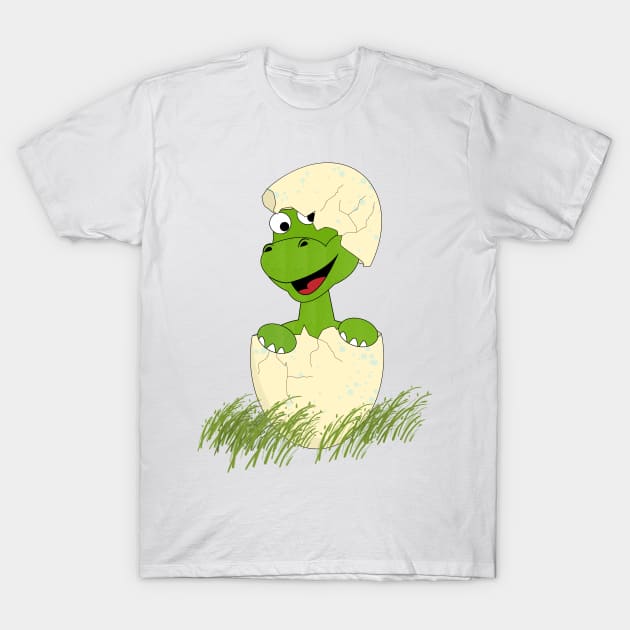 Green Dinosaur Hatching From Egg T-Shirt by Miozoto_Design